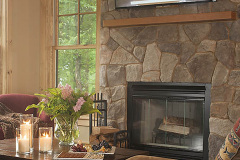 Mountain Top Resort Grand Vista Guest House stone fireplace hearth.