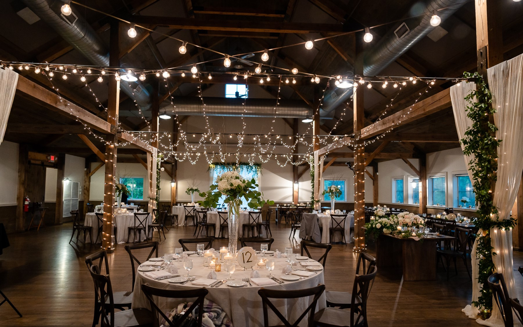event barn with decor for a wedding reception.